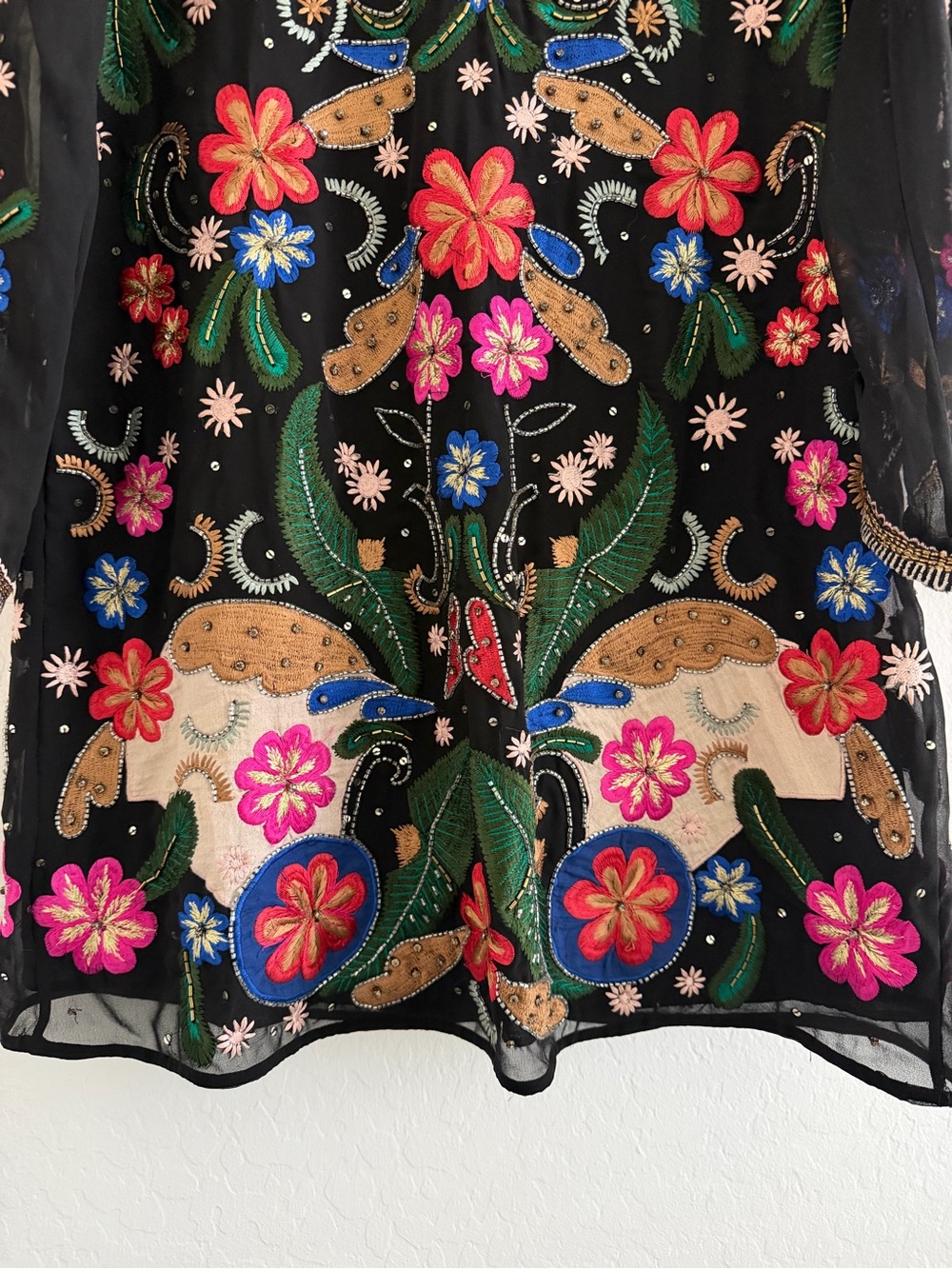 Alice + Olivia Eleonora Black Sequins Beaded Floral Mini Dress - Picture 5 of 16